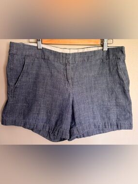 J.Crew Chambray Linen Blend Shorts Blue Ruffle Hem Size 12 Casual Summer